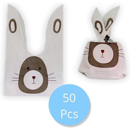 Uitdeelzakjes konijn wit 50 STUKS - Traktatie zakjes voor Uitdeelcadeautjes - Plastic Uitdeelzakjes Kinderfeestje - Kinderen